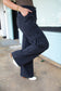 Black Mineral Wash Wide Leg Cargo Pants