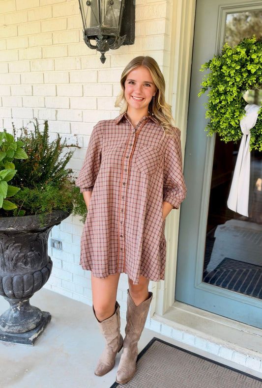 Fall in Line Plaid Dress