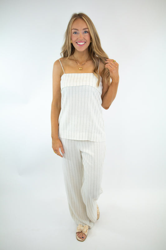 Natural Striped Linen Tank
