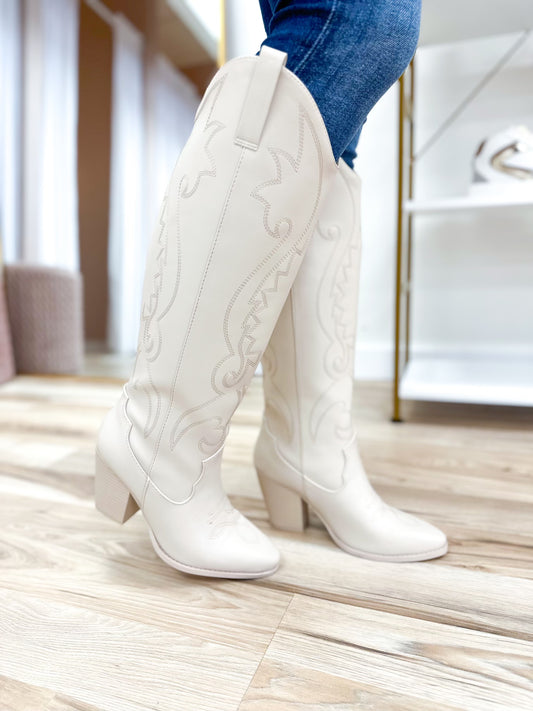 Cream Embroidered Cowgirl Boot