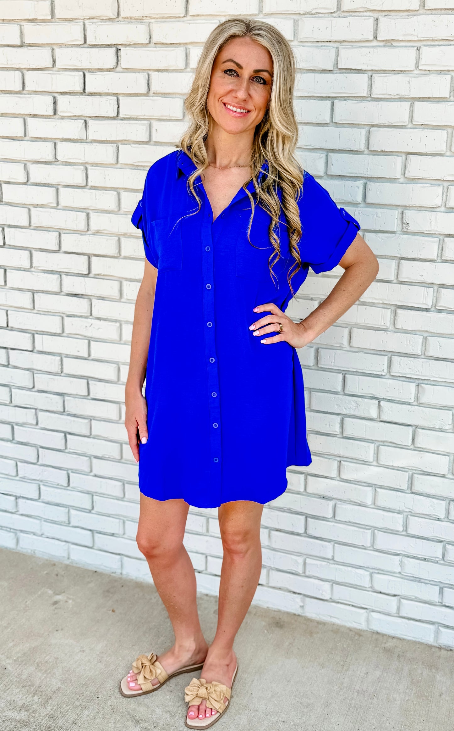 Blue Button Up T-Shirt Dress