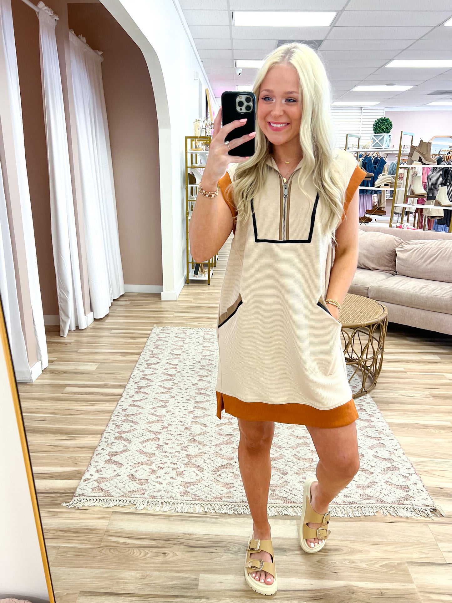 Taupe Collared Quarter Zip Dress