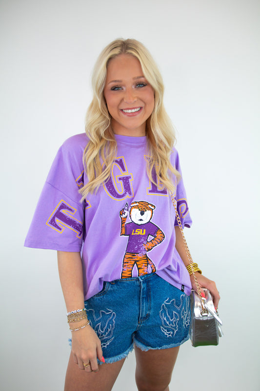 Western Print Embroidered Denim Short