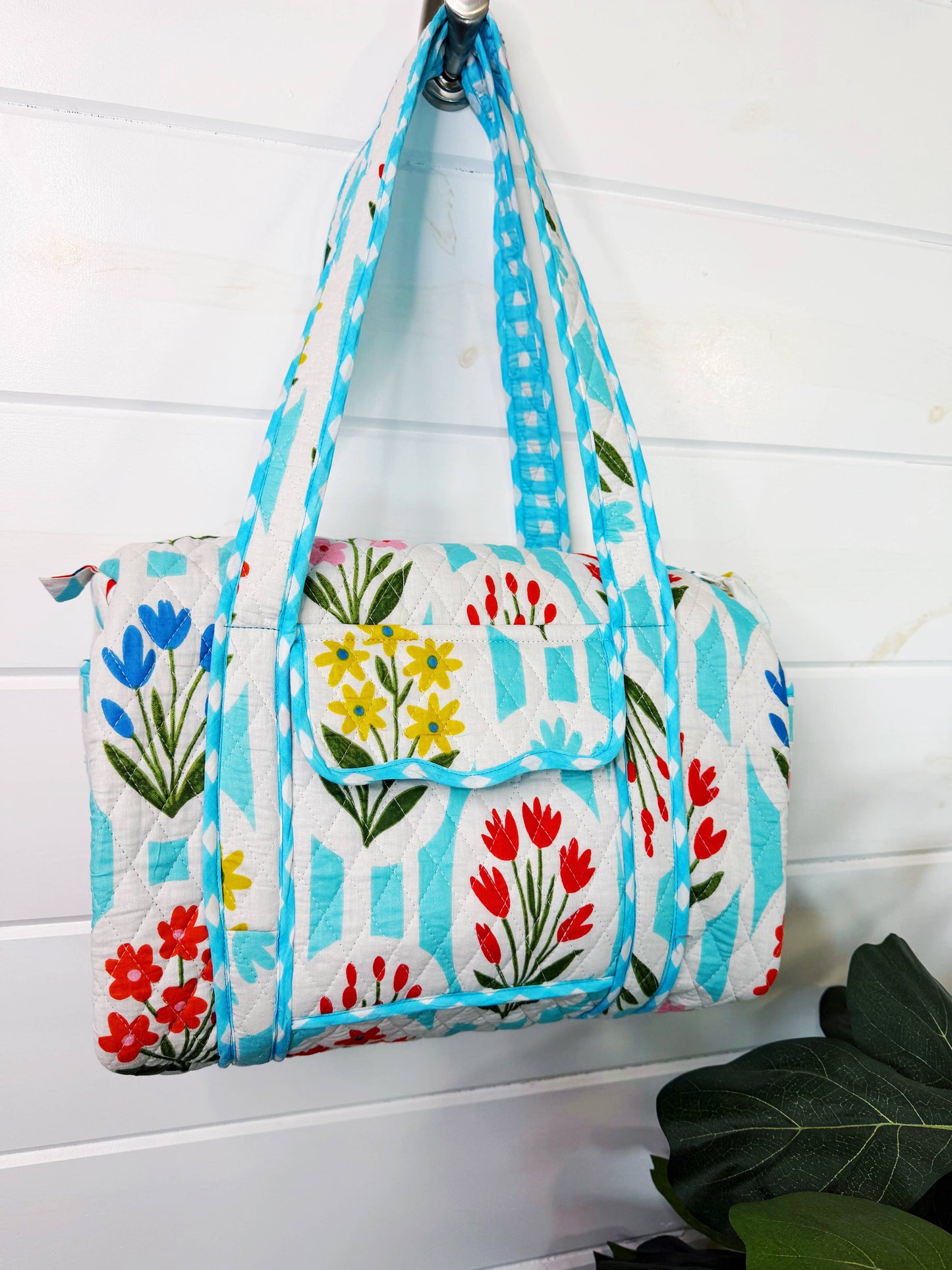 Aqua Garden Party Quilted Mini Duffle Bag