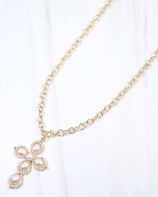 Pirie Pearl Cross Layered Necklace Gold: Default