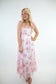 Pink Floral Crochet Lace Strap Maxi Dress