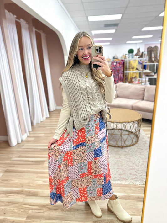 Orange Patchwork Printed Skirt
