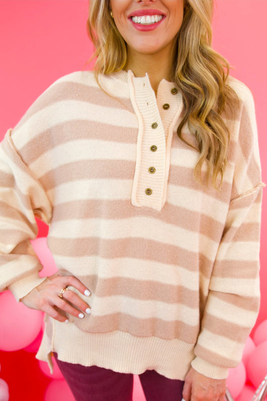 Stripe Oversized Button Sweater