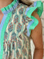 STRIPED FLORAL PRINT RUFFLE SLEEVE TOP