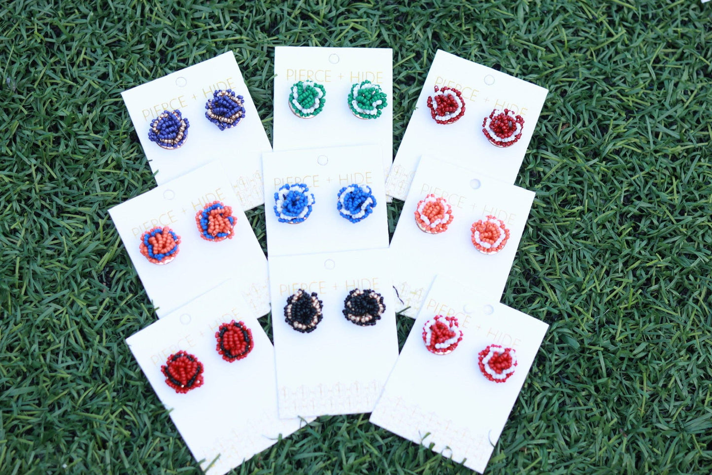 Game Day Beaded Pom Earrings