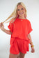 Coral Oversized Top & Belted Shorts Set
