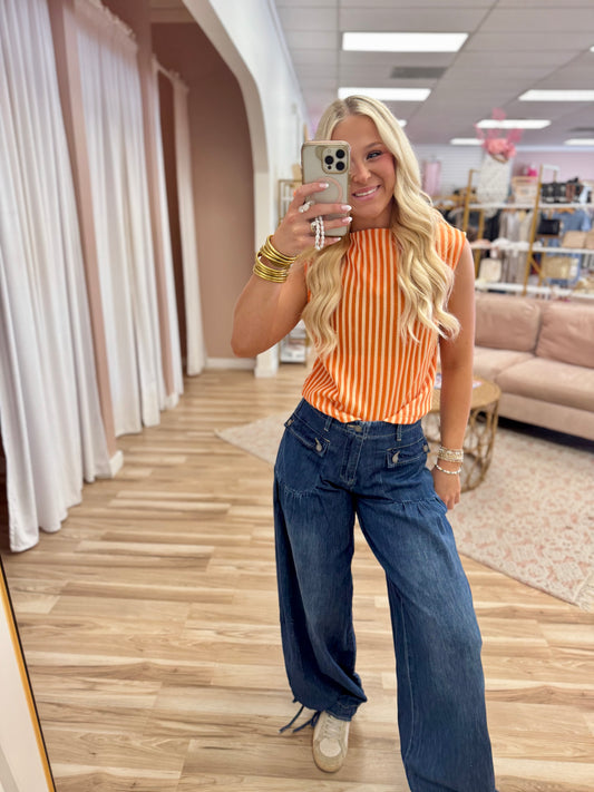 Adjustable Wide Leg Denim Pants