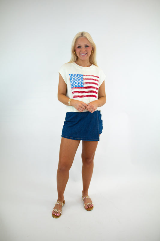 American Flag Lightweight Knit Top