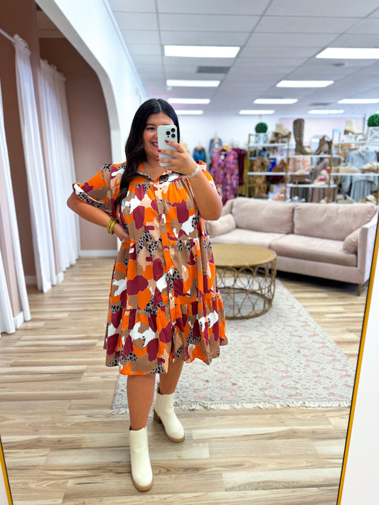 Fall Mix Button Down Dress- Curvy