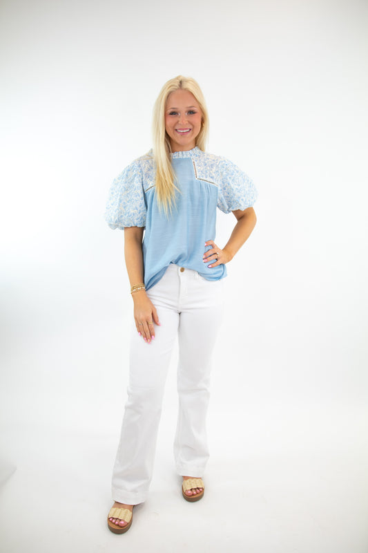 Blue Floral Puff Sleeve Top