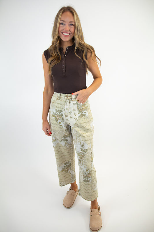 Multi Print Vintage Wash Barrel Jeans