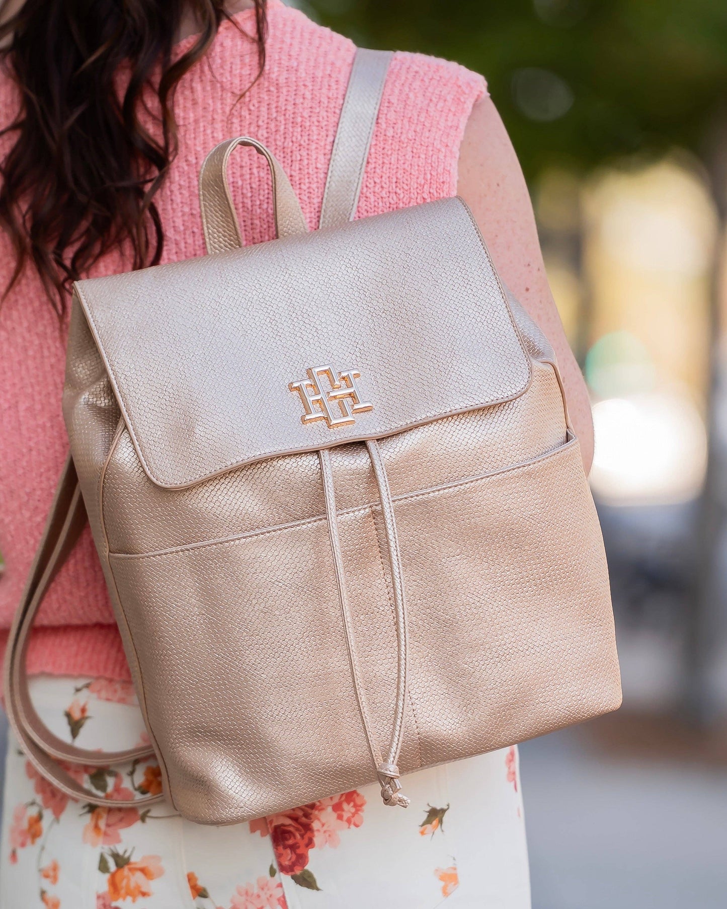 Bennett Backpack Woven Gold - Caroline Hill