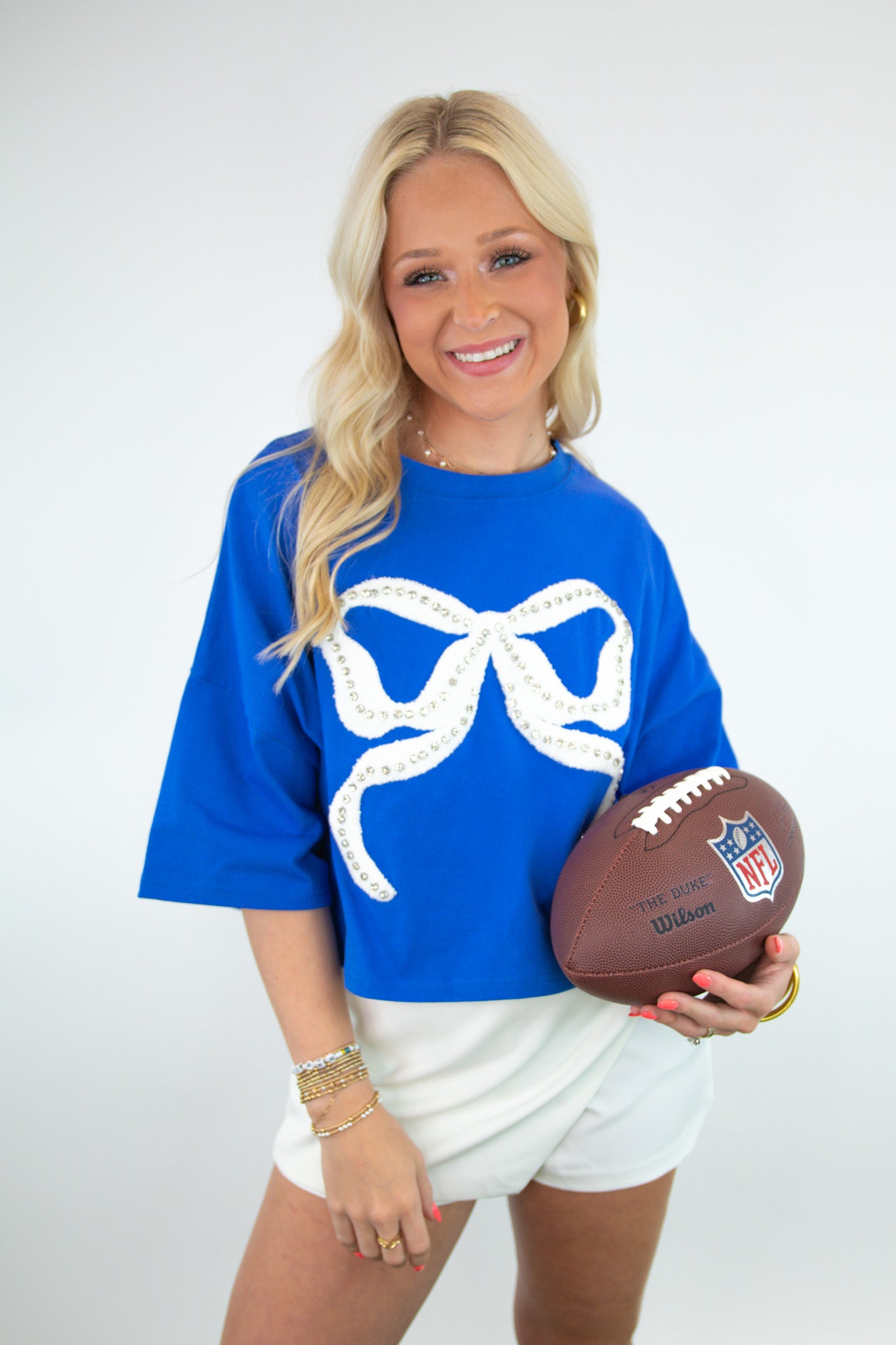 Rhinestone Studded Bow Cropped Tee