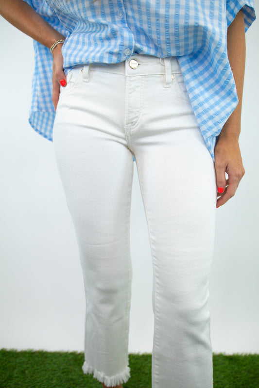 White Low Rise Crop Flare Jeans