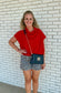 Draped Mock Neck Top - Red