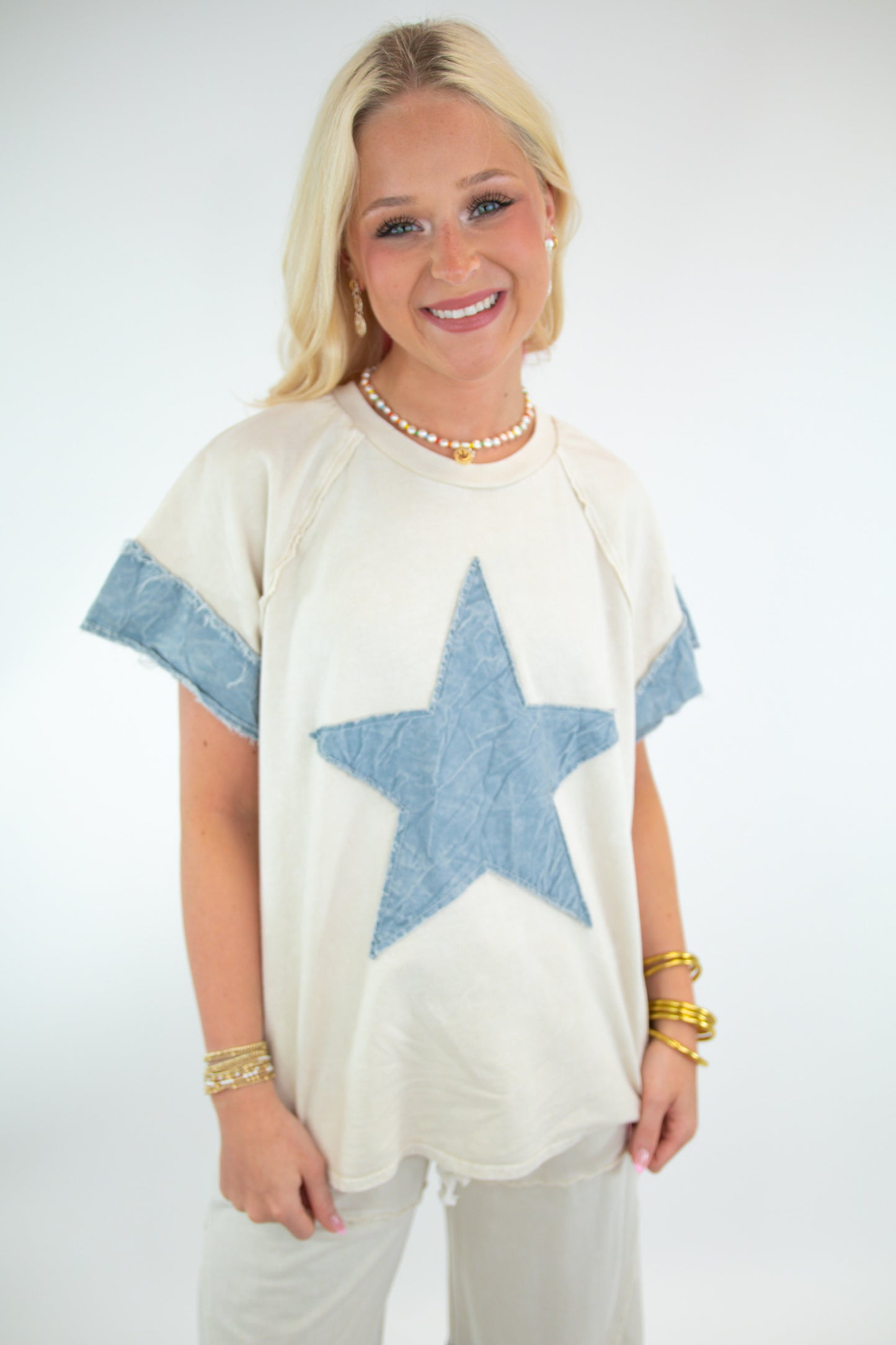 Ivory Mineral Wash Raw Hem Top