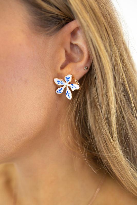 Floral Ceramic Flower Stud Earrings