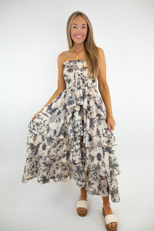 Strapless Layered Natural Maxi Dress