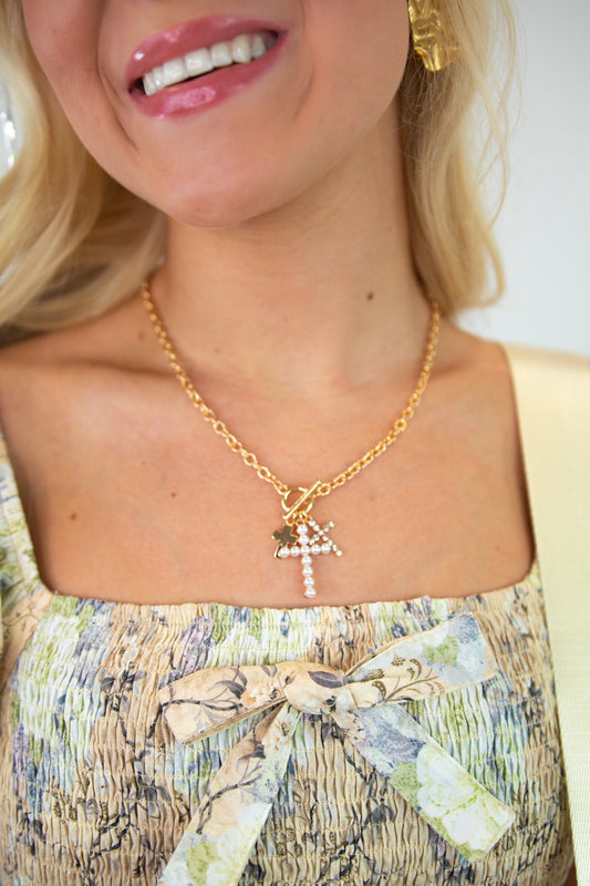 Pearl Cross Pendant Necklace