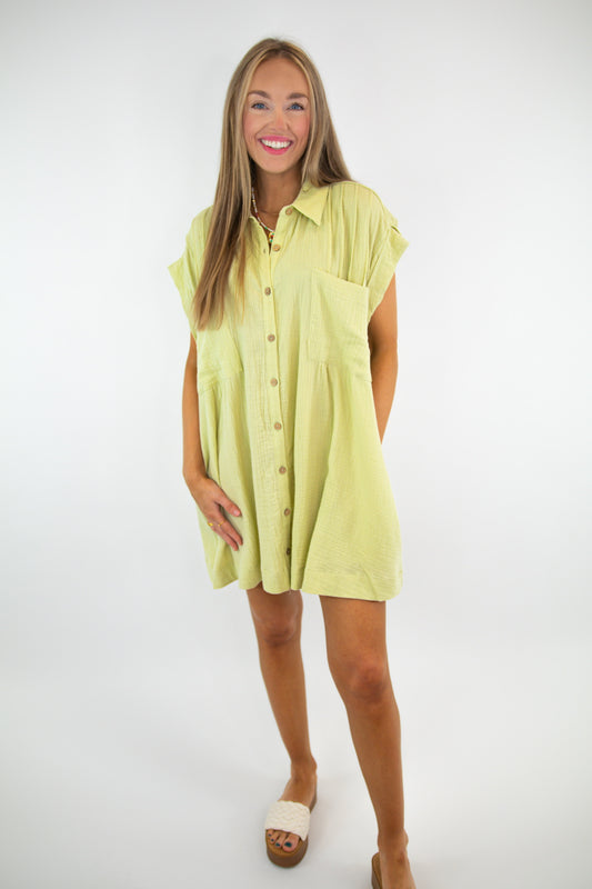 Lime Button Up Dress