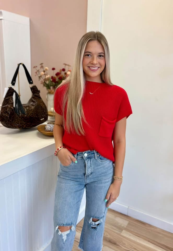 Pop of Red Sweater Top