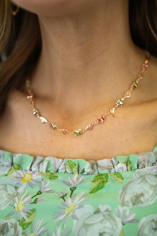 Multi Color Butterfly Gem Necklace