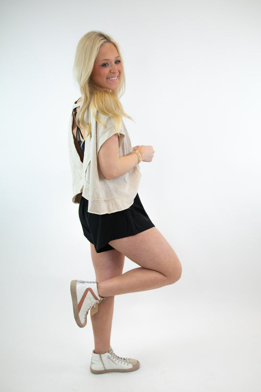 Beige Open Back Oversize Top