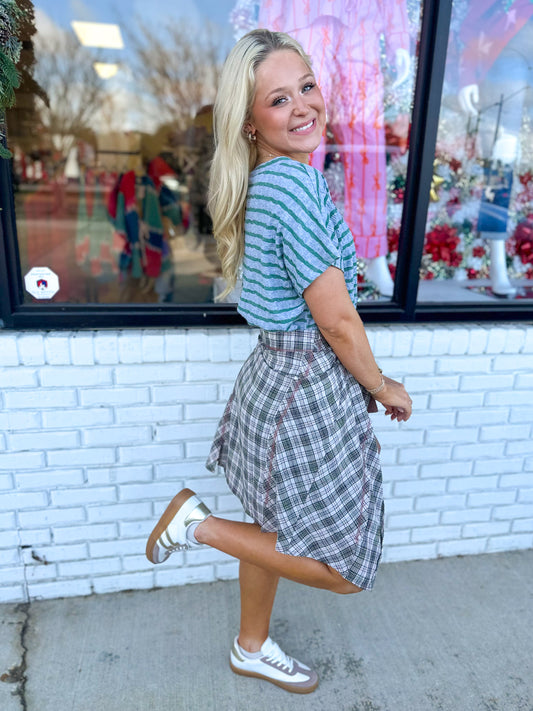 Sage Stripe Pocket Tshirt Dress