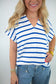 Striped Collared V-Neck Textured Top