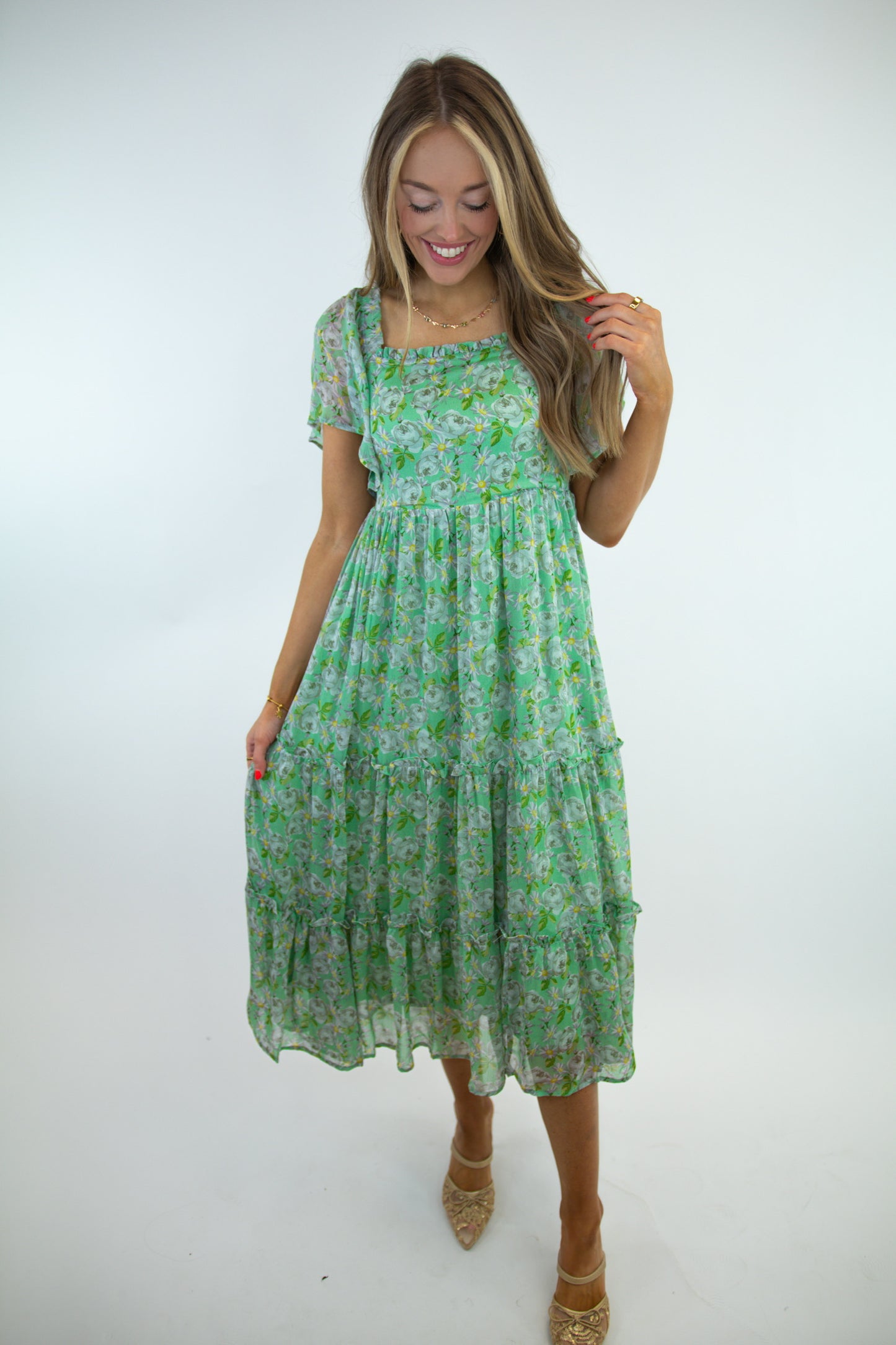 Green Tiered Midi Dress