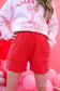 Red Ribbed Shorts with Pockets