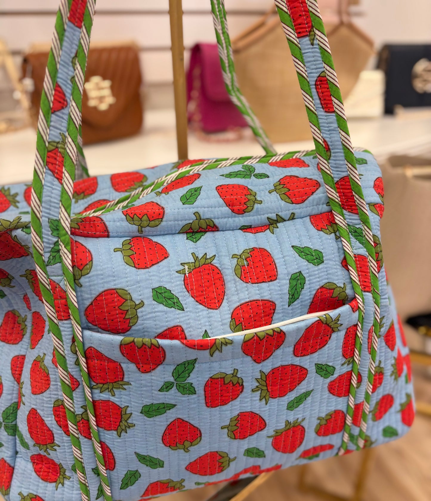 Blue Strawberry Duffle Bag
