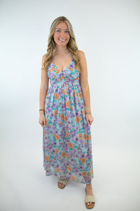 Blue Hawaiian Floral Tiered Maxi