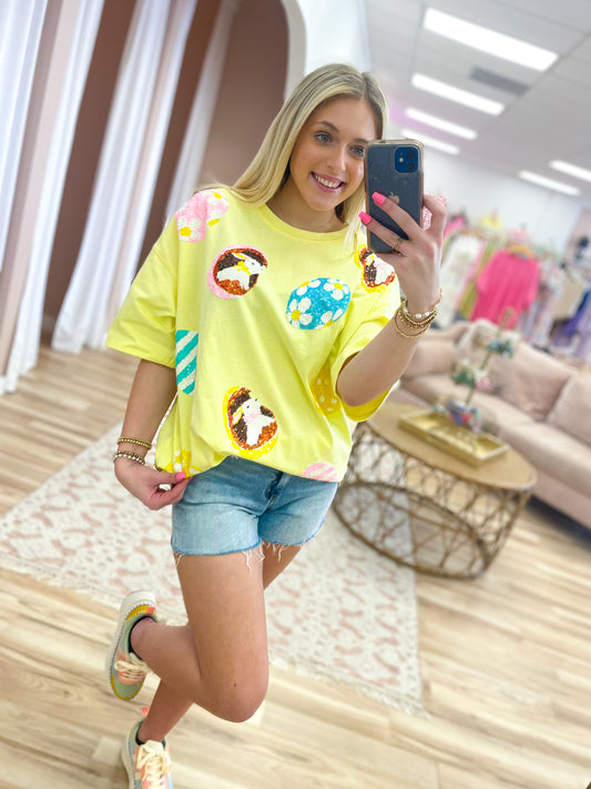 Pastel Yellow Sequin Easter Tee