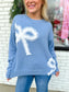 Blue Bow Trim Sweater Top