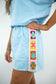 Baby Blue Mineral Wash Crochet Shorts