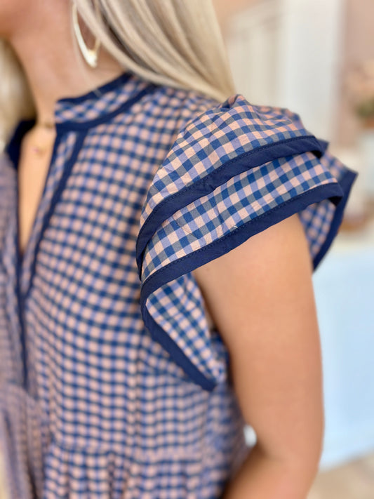 The Blueberry Gingham Midi Dress