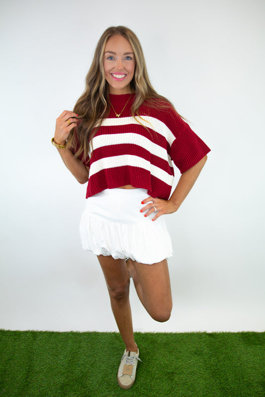 Maroon & White Striped Sweater Top