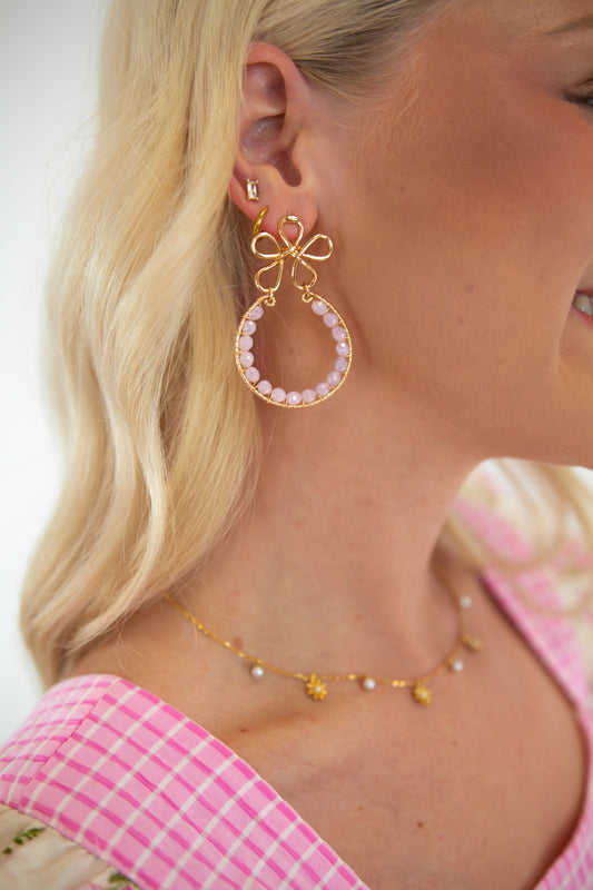 Flower Beaded Hoop Earrings