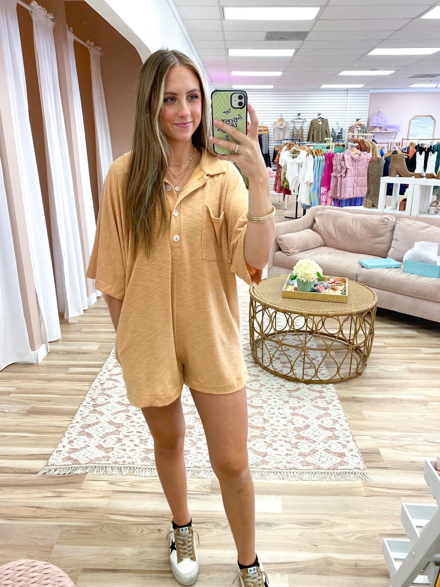 Mustard Oversized Button Up Collared Romper