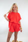 Coral Oversized Top & Belted Shorts Set