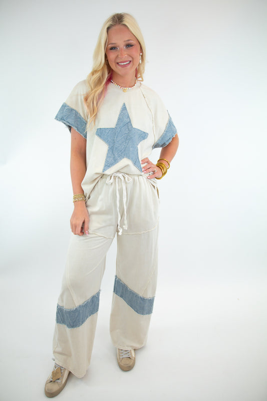 Ivory Mineral Wash Raw Hem pants