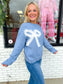 Blue Bow Trim Sweater Top