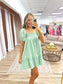 Mint Smocking Linen Dress