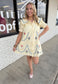 Yellow Floral Embroidered Scallop Dress